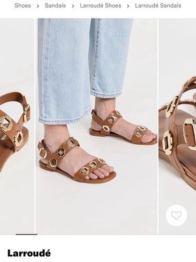 Larroudé NWT - Mila Leather Buckle Sandals with Gold Hardware - Size 6